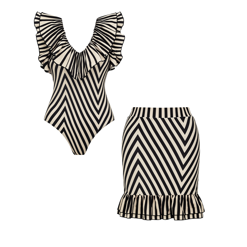 Ruffle Striped Print Swimsuit Set(s)