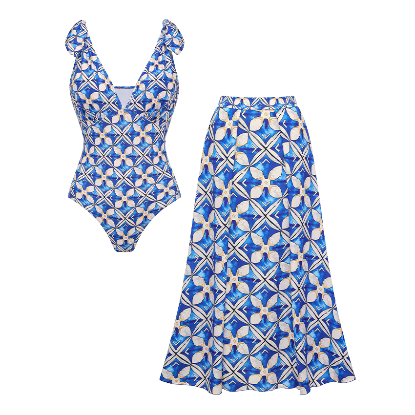V Neck Graphic Print Swimsuit Set(s)