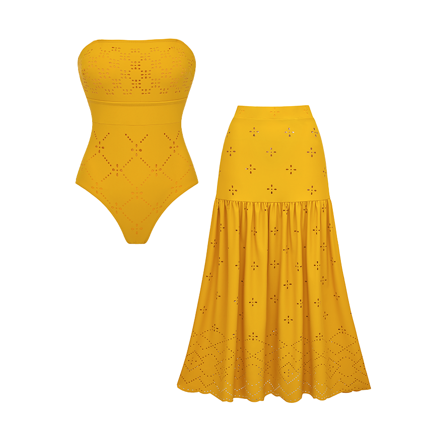 Bandeau Laser Cutting Flower Hollow Swimsuit Set(s)