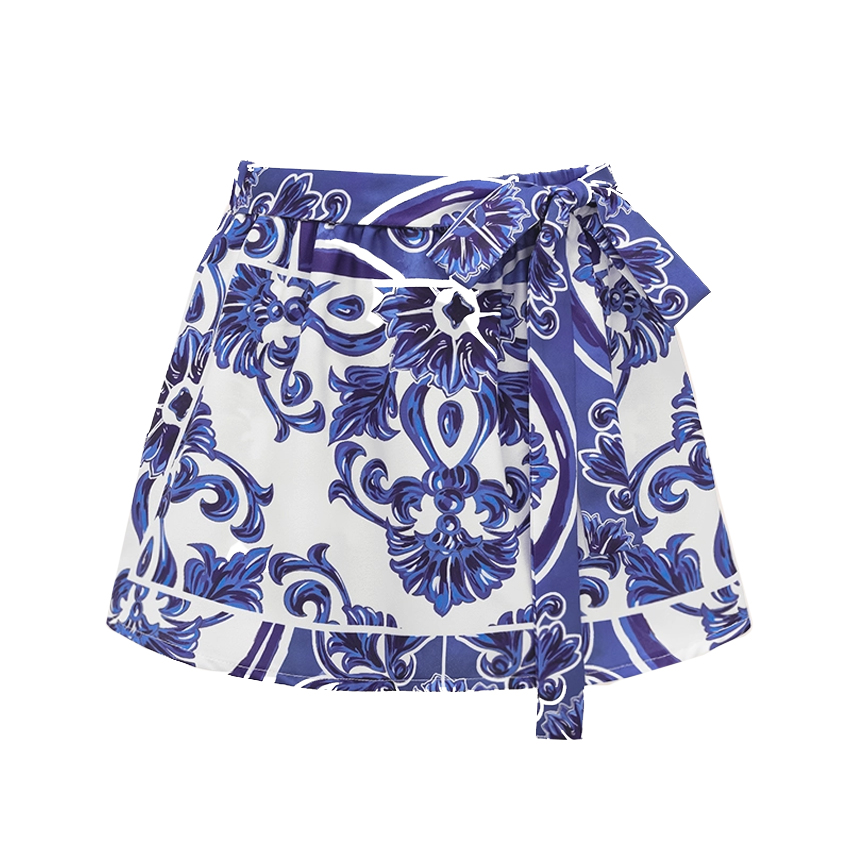 Sling Classic Majolica Series Pattern Print One Piece Swimsuit and Skirt or Shorts