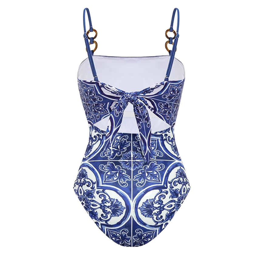 Sling Classic Majolica Series Pattern Print One Piece Swimsuit and Skirt or Shorts