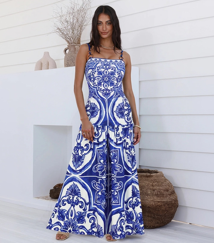 Sling Classic Majolica Series Pattern Print One Piece Swimsuit and Skirt or Shorts