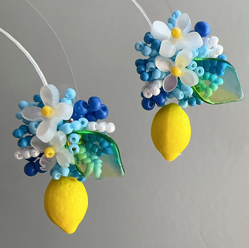Handmade Lemon Beaded Stud Earrings