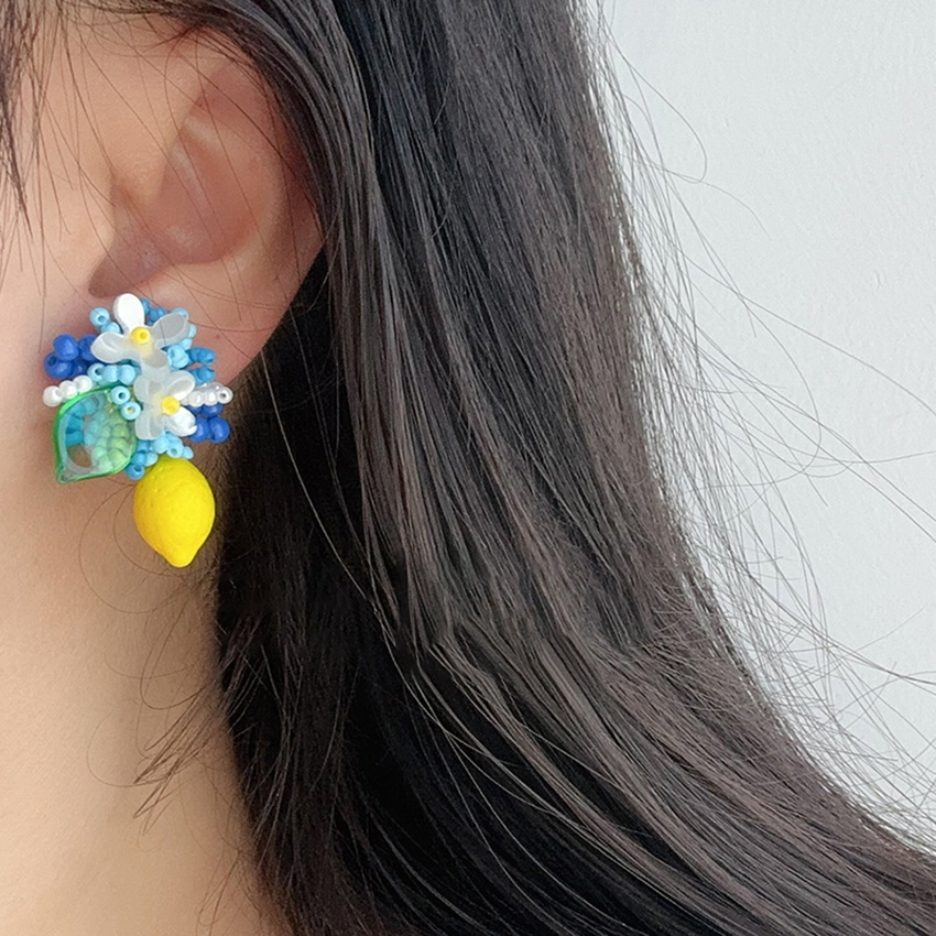 Handmade Lemon Beaded Stud Earrings