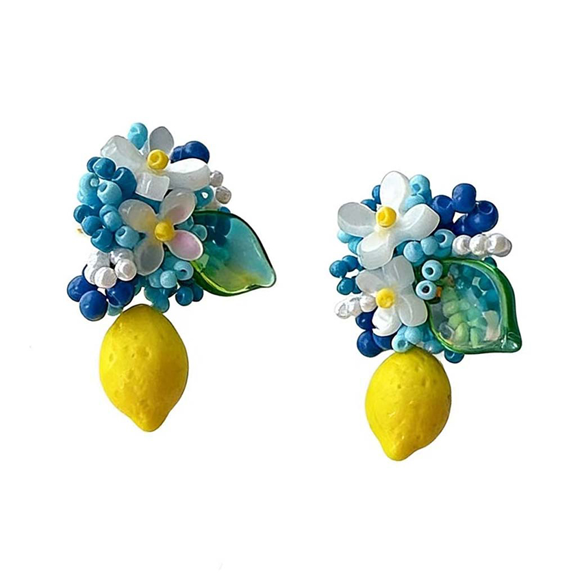 Handmade Lemon Beaded Stud Earrings