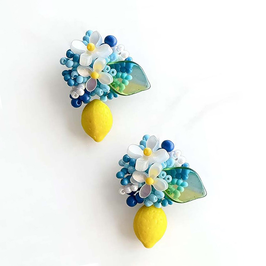 Handmade Lemon Beaded Stud Earrings