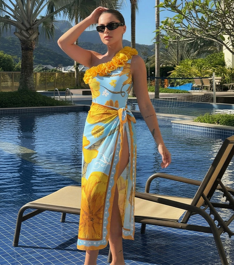 Chic Chrysanthemum Print Swimsuit Set(s)