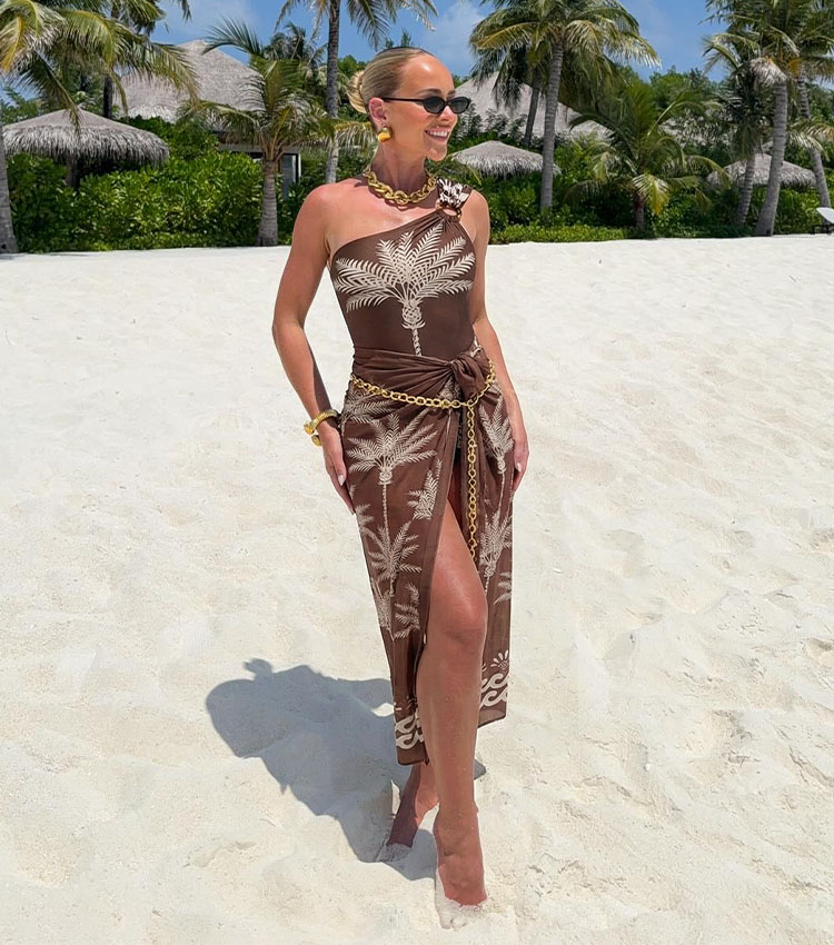 One Shoulder Palm Print Swimsuit Set(s)