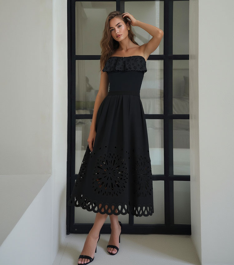 Black Laser Cutting Flower Hollow Swimsuit Set(s)