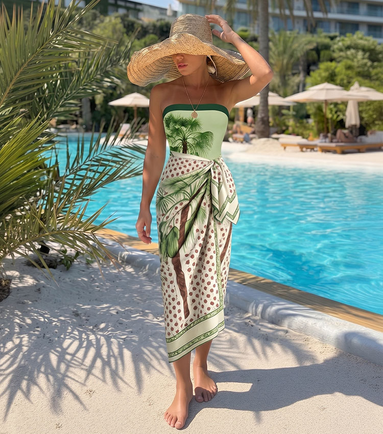 Bandeau Palm Print Swimsuit Set(s)