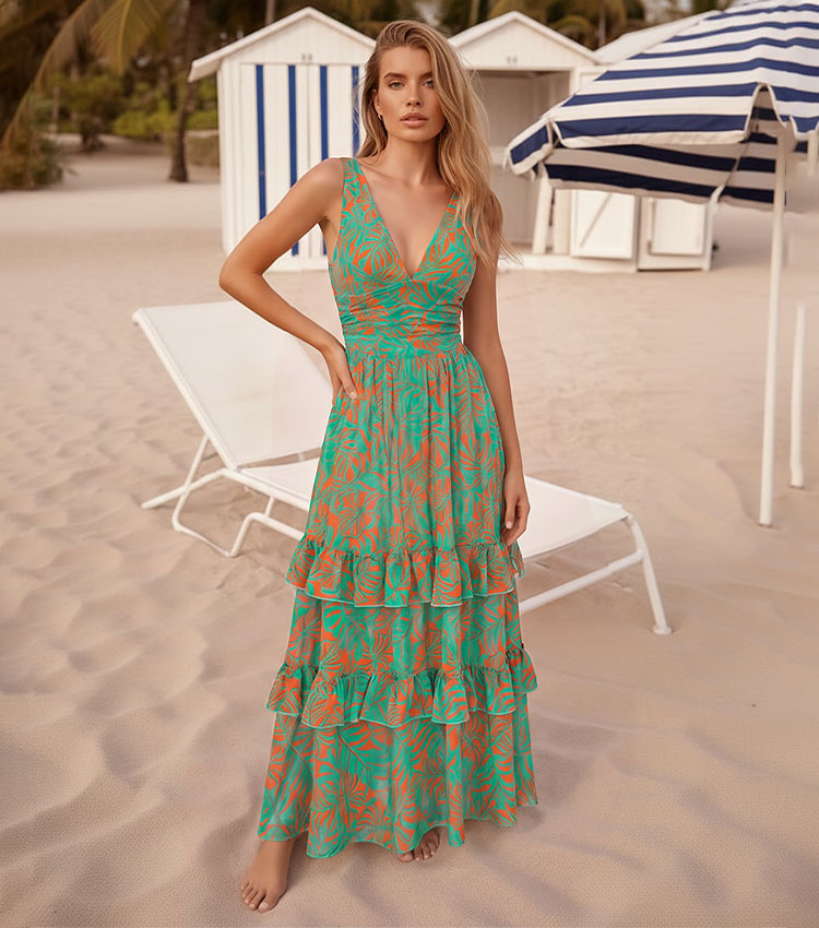 V Neck Color Block Printed Swimsuit Set(s)