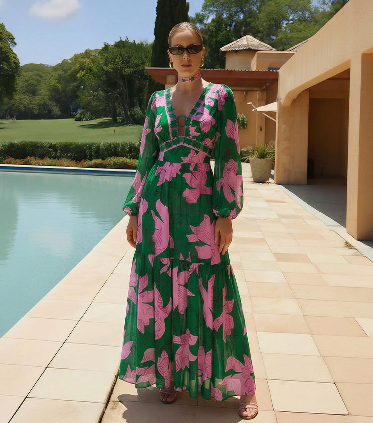 V Neck Long Sleeve Printed Swimsuit Set(s)