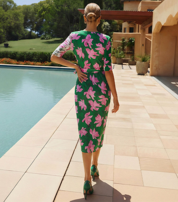 Color Block Printed Wrap Dress