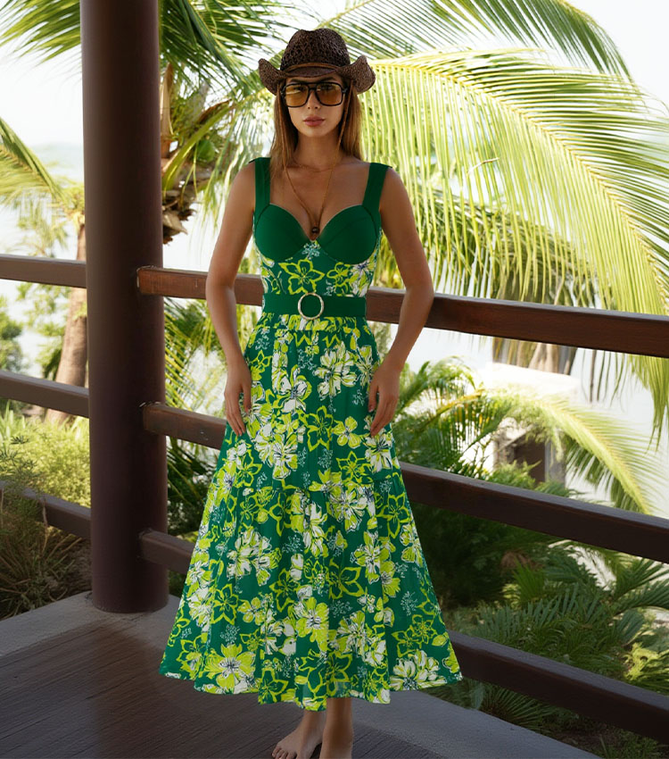 Color Block Floral Printed Swimsuit Set(s)