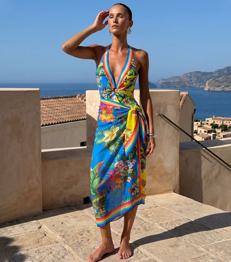 V Neck Color Block PrintedSwimsuit Set(s)