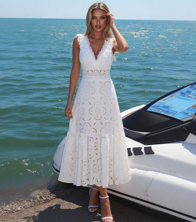 Ruffle Black Laser Cutting Flower Hollow Swimsuit Set(s)