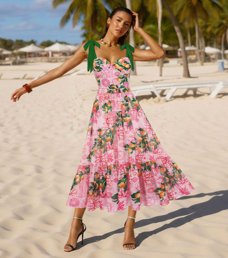 Bandage Bowknot Design Lemon Print Swimsuit Set(s)