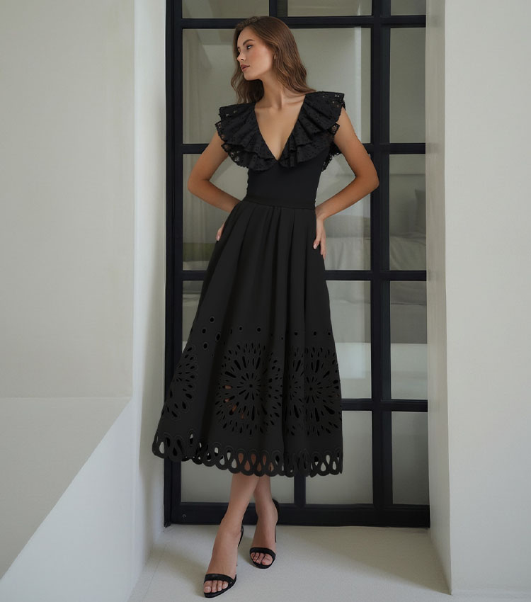 Black Laser Cutting Flower Hollow Swimsuit Set(s)