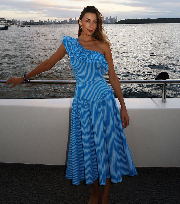 One Shoulder Ruffle Striped Print Swimsuit Set(s)