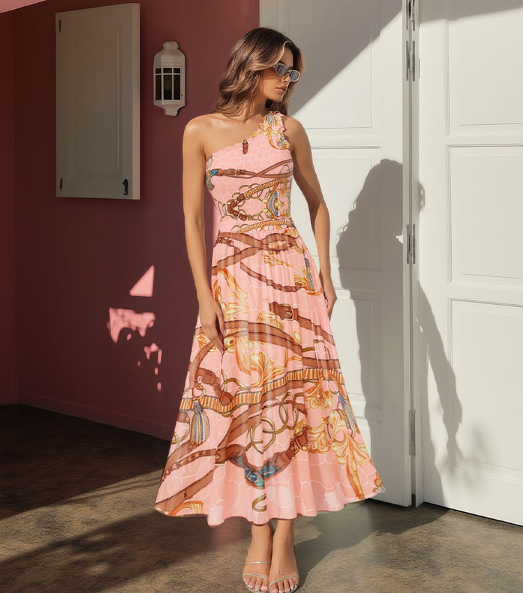 One Shoulder Lace Printed Swimsuit Set(s)