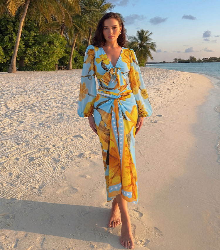 Netted Lantern Chrysanthemum Print Swimsuit Set(s)