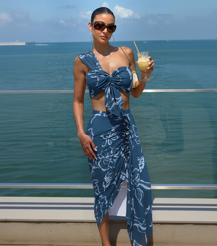 One Shoulder Printed Swimsuit Set(s)