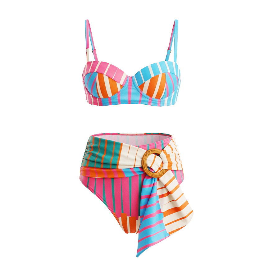 Push-Up Colorful Striped Print Swimsuit Set(s)