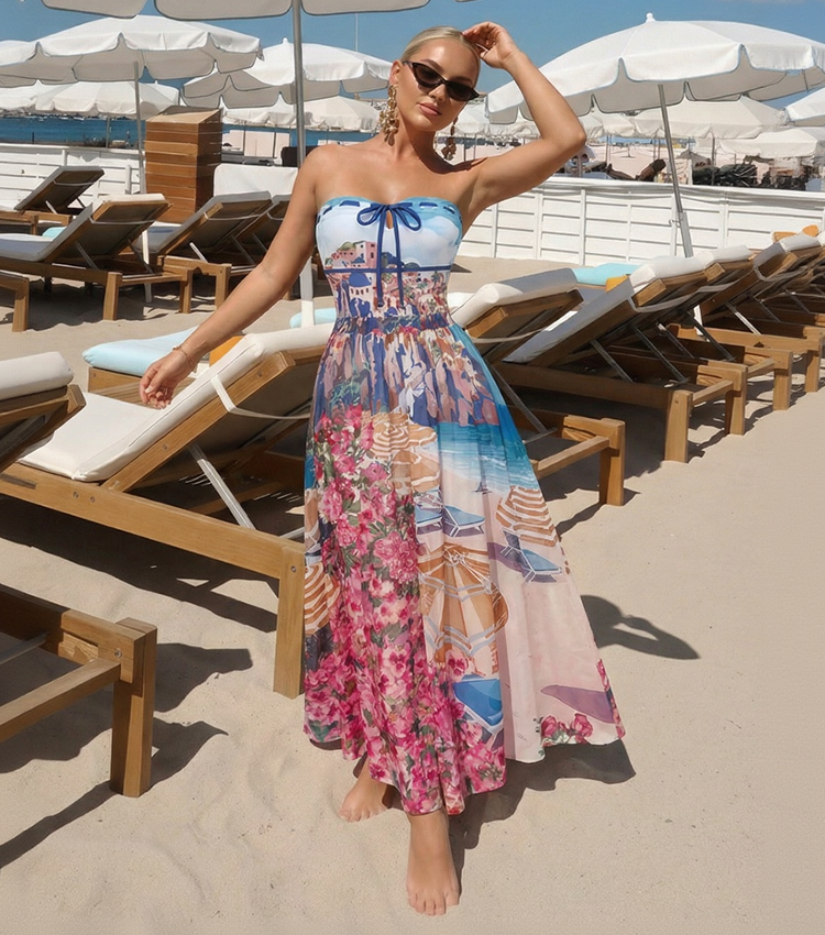 Bandeau Lace Up Print Swimsuit Set(s)