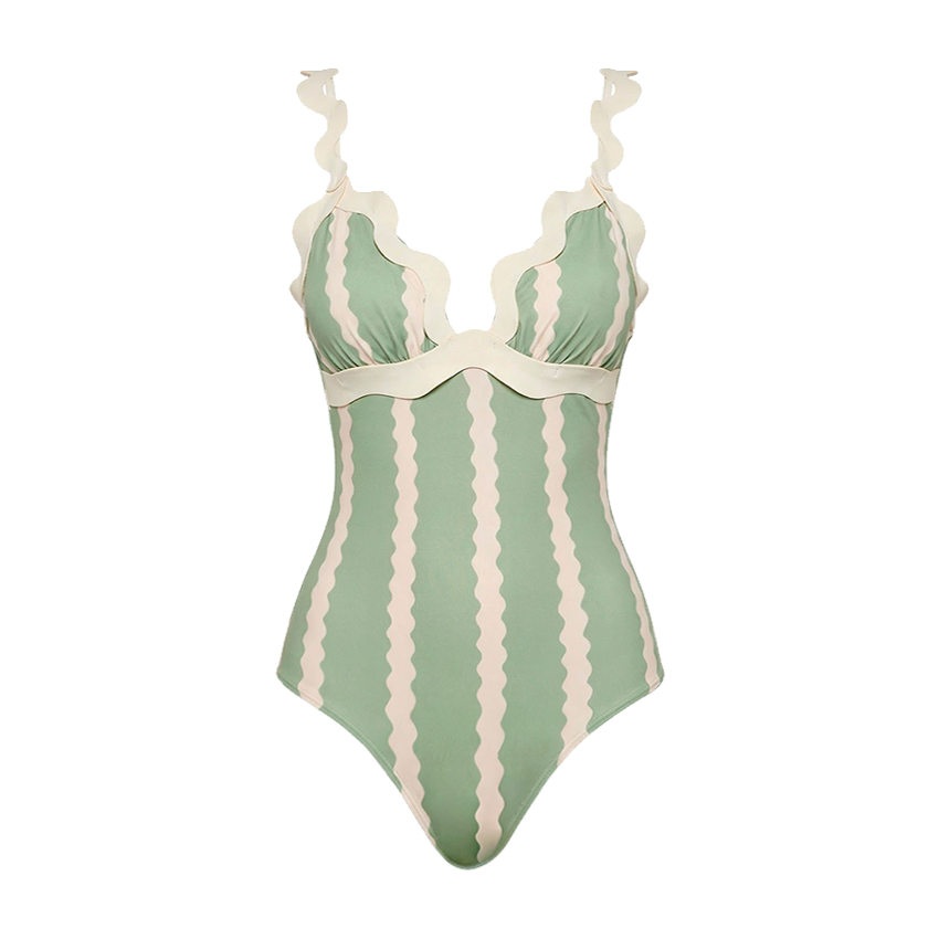 Pale Green Wave Pattern Swimsuit set(s)