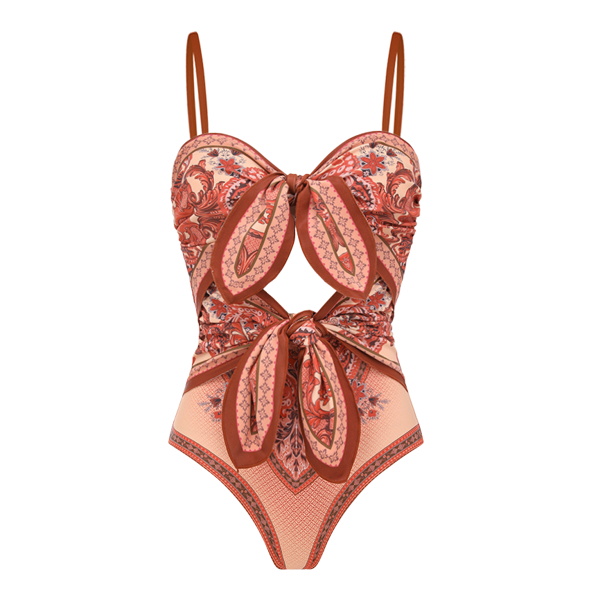 Bow-detailed Paisley Print Swimsuit set(s)