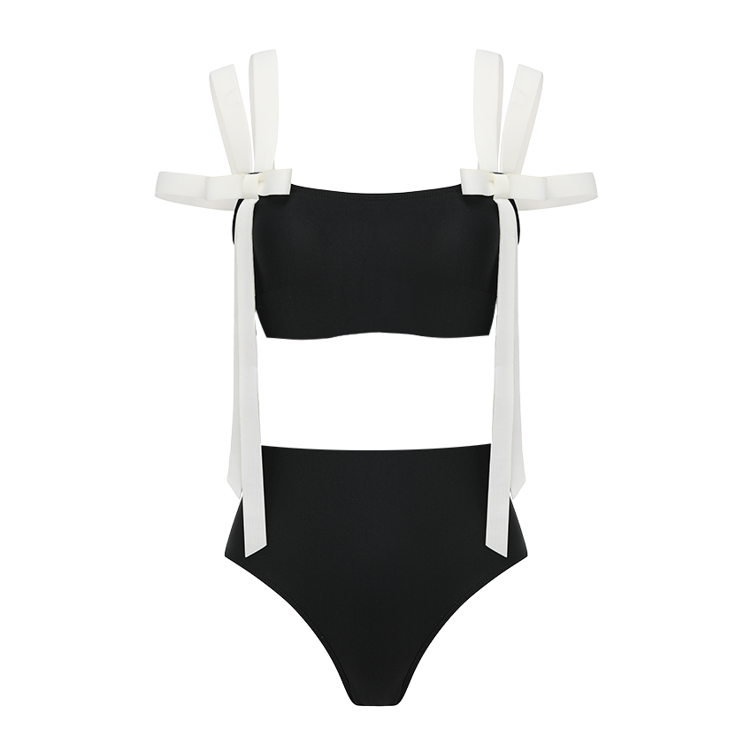 Black and White Bow Decoration Swimsuit set(s)