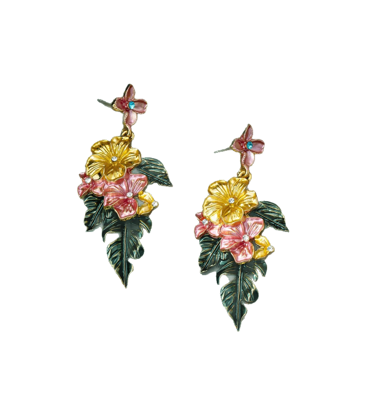 Flower and Leaf Stud Earrings