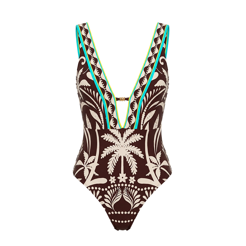 V-neck Palm Tree Print Swimsuit Set(s)