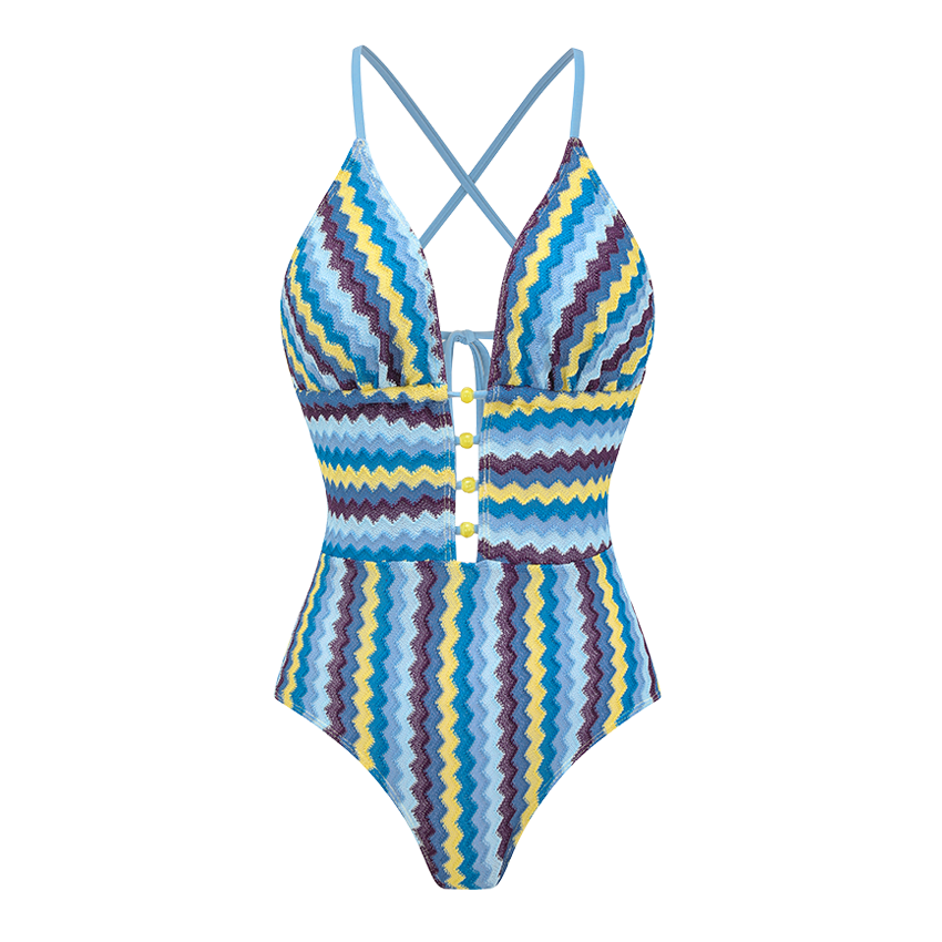 Blue Wavy Stripes Textured Swimsuit Set(s)