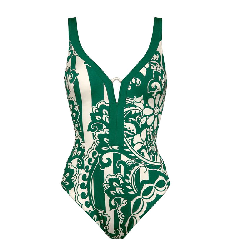 V-neck Green Print Swimsuit set(s)