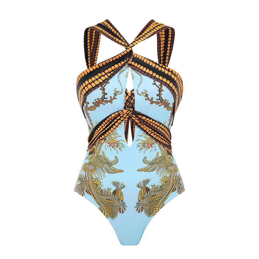 Marine Life Print Halter-neck Swimsuit set(s)