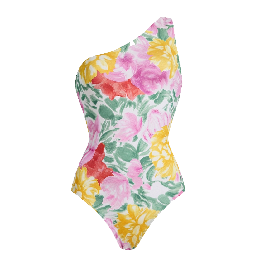 One Shoulder Abstract Floral Swimsuit Set(s)