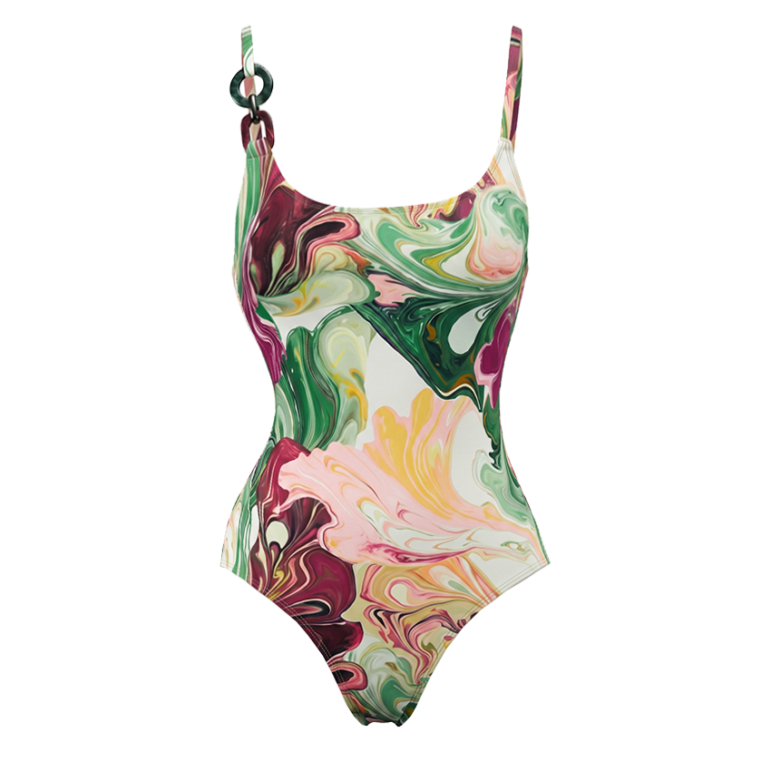 Red and Green Gradient Print Swimsuit set(s)