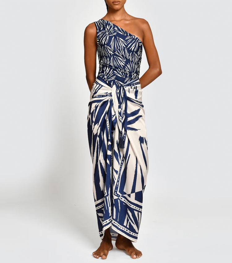 Oblique Shoulder Printed Swimsuit Set(s)