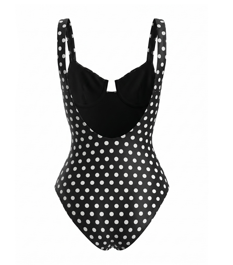 Cut Out Black Polka Dots Print Swimsuit Set(s)