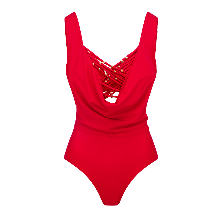 Red Halter Neckline Cutout  Swimsuit Set(s)