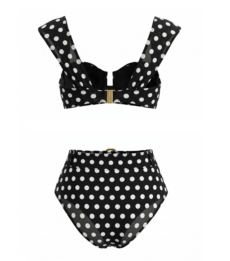  High Waist Bikini Black Polka Dots Print Swimsuit Set(s)