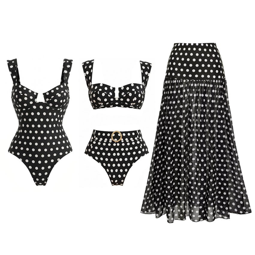 Cut Out Black Polka Dots Print Swimsuit Set(s)