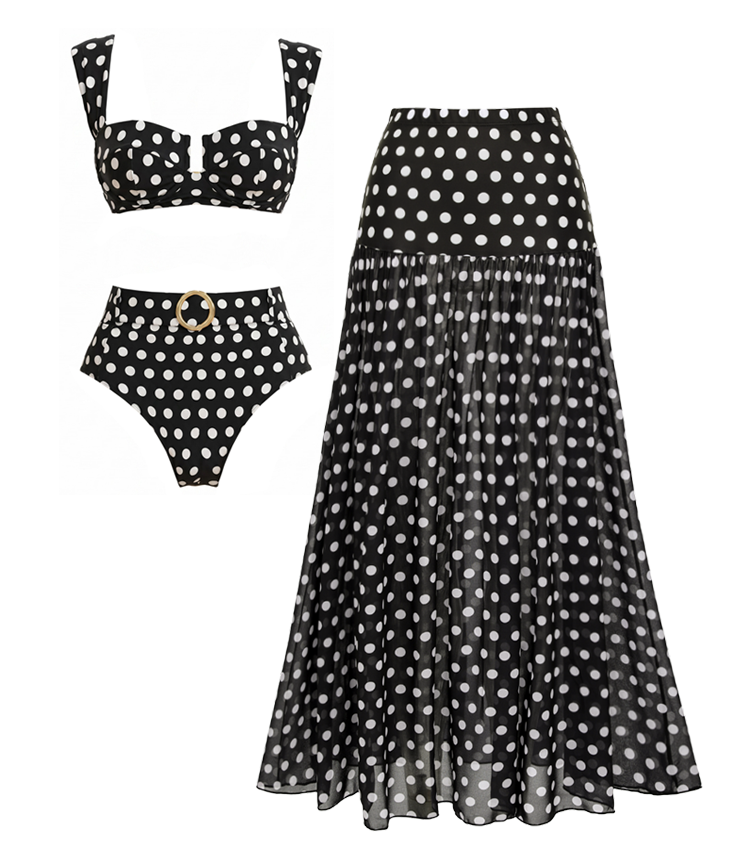  High Waist Bikini Black Polka Dots Print Swimsuit Set(s)