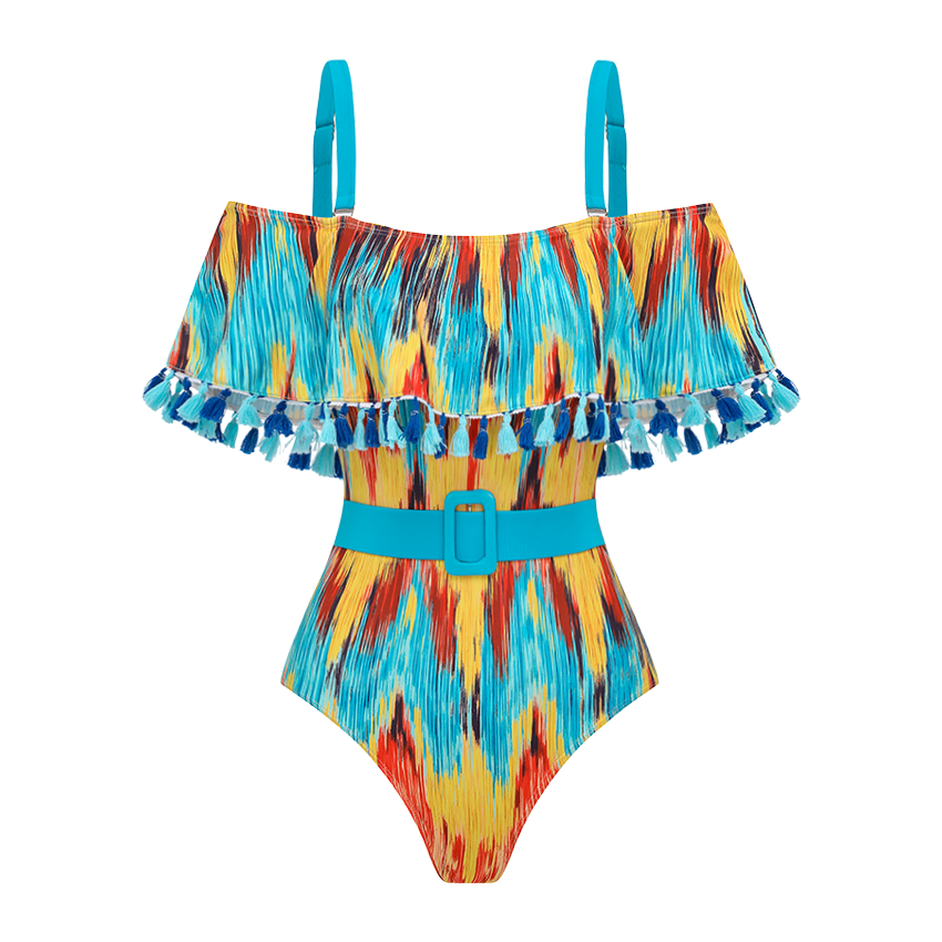 Blue-Orange Gradient Off-shoulder Swimsuit Set(s)