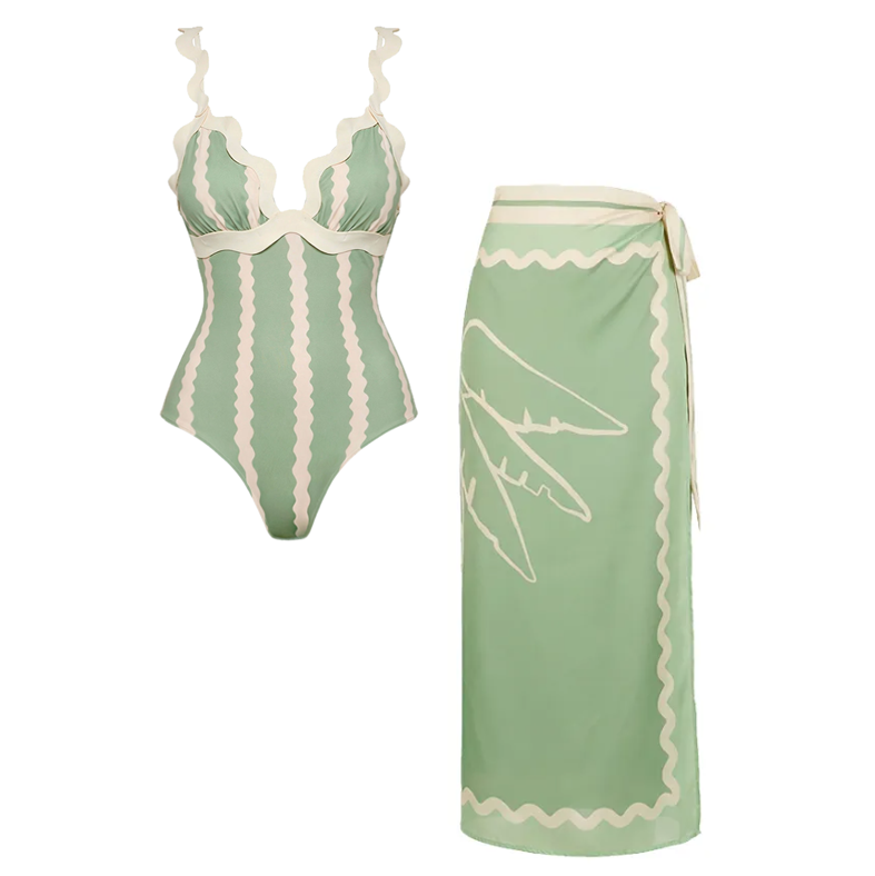 Pale Green Wave Pattern Swimsuit set(s)
