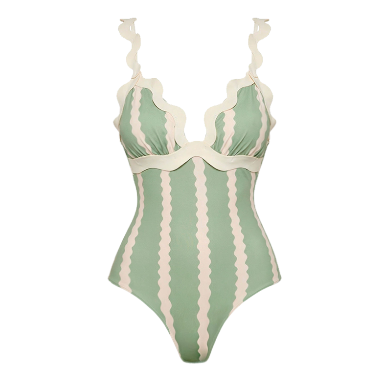 Pale Green Wave Pattern Swimsuit set(s)
