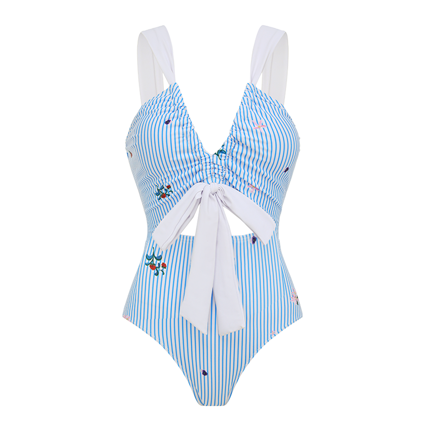 V-neck Blue Stripes Swimsuit Set(s)