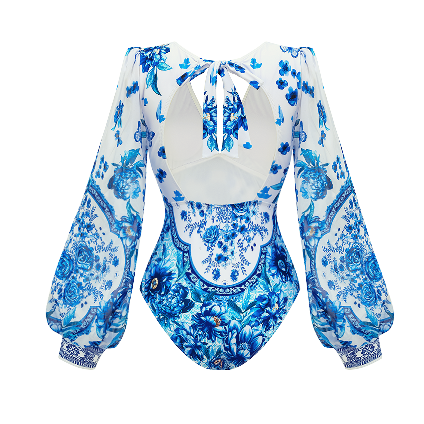 V-neck Peony Print Swimsuit Set(s)