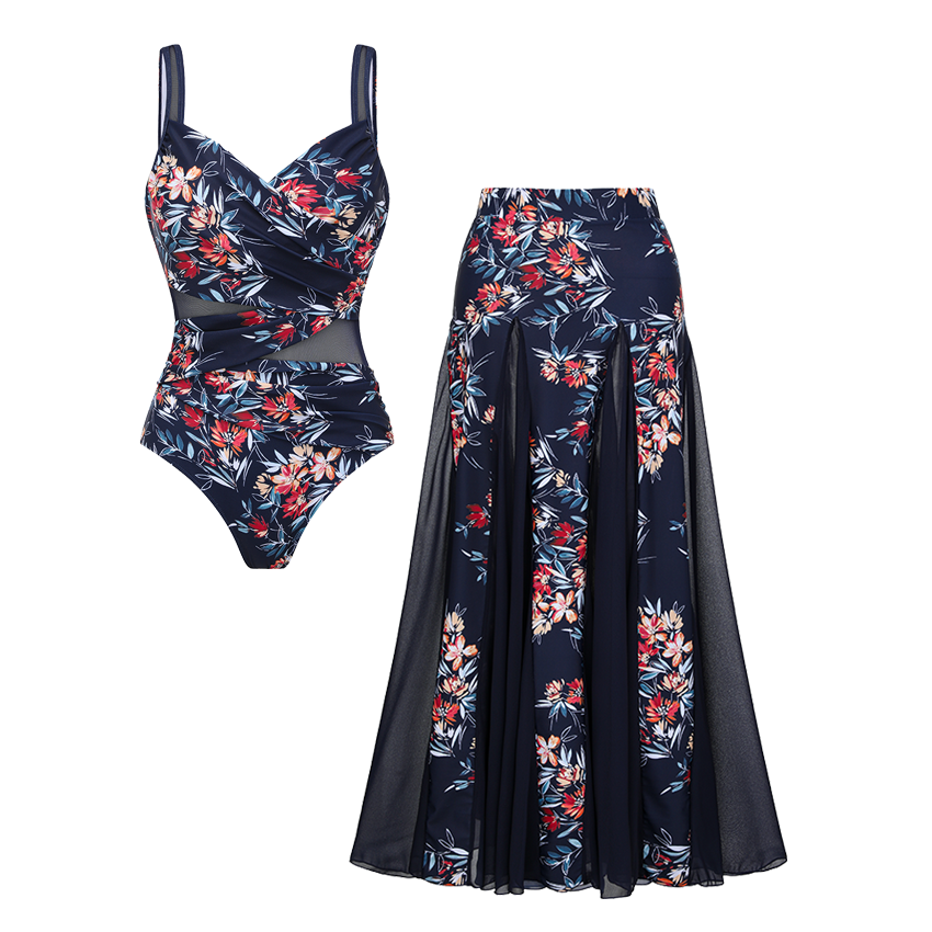 Fabric Splicing Ember Garden Print Swimsuit set(s)